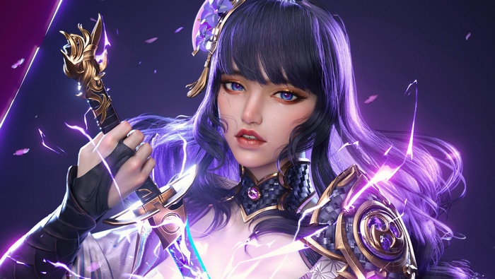 Raiden Shogun from Genshin Impact with a sword