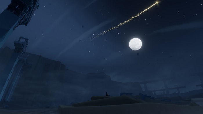Journey: A lone figure under a starry night sky with a full moon