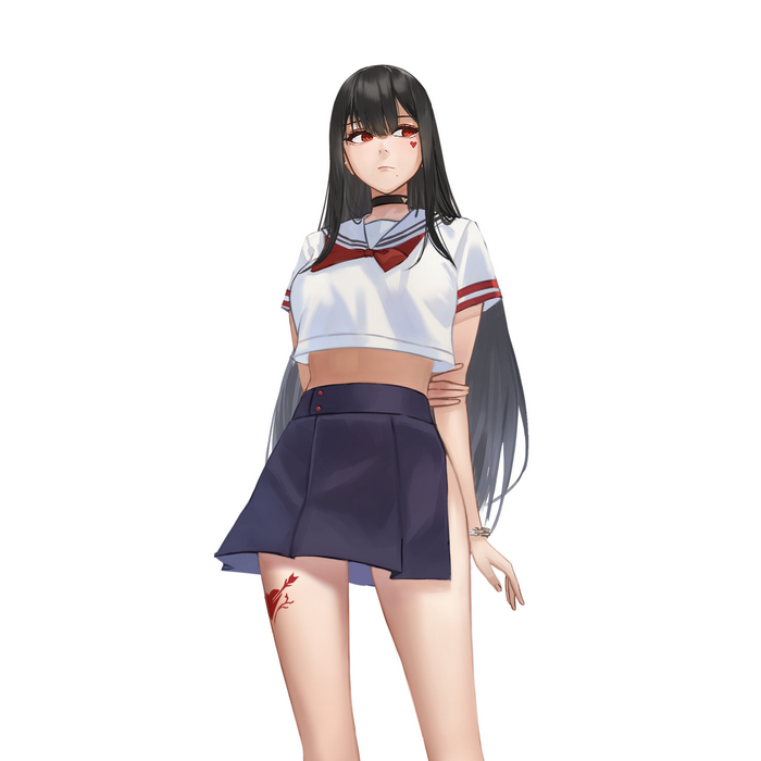 Anime girl with red eyes in sailor uniform