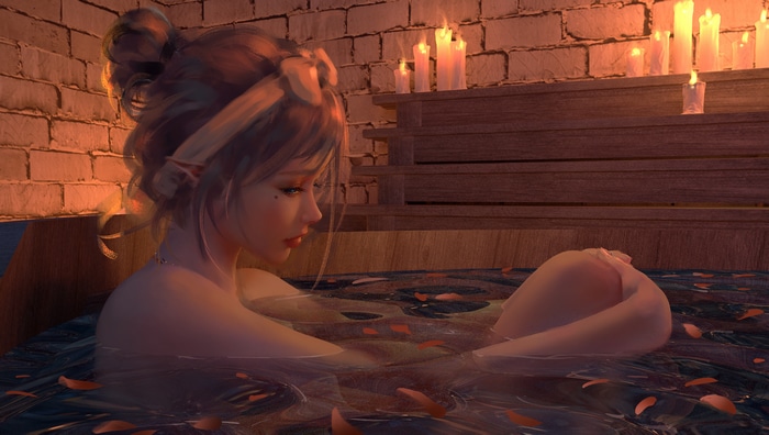 Fantasy girl in bathtub with candles