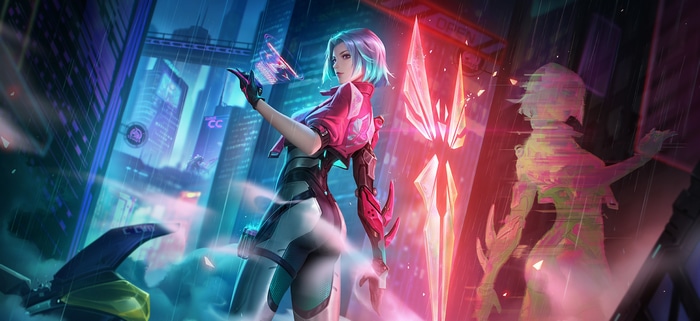 Honor of Kings cyberpunk woman in a city