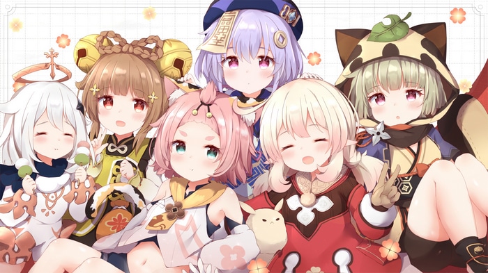 Genshin Impact characters Klee, Yaoyao, Qiqi, Paimon, Sayu, Diona