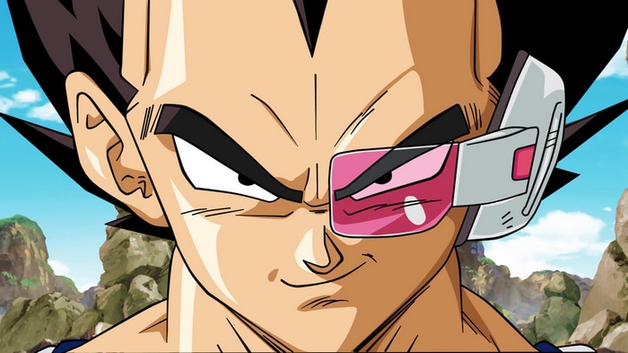 Vegeta from Dragon Ball wearing a scouter