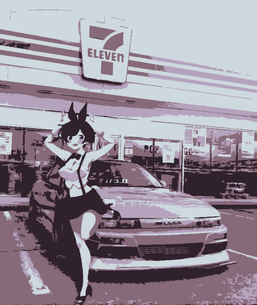 Anime girl and Nissan Silvia at 7-Eleven