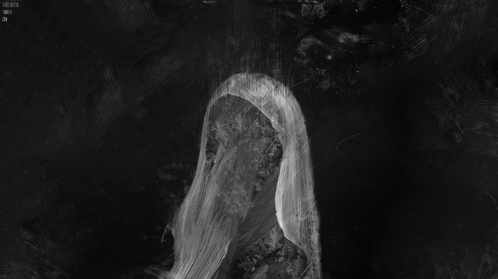 Abstract dark figure with glitch art effect