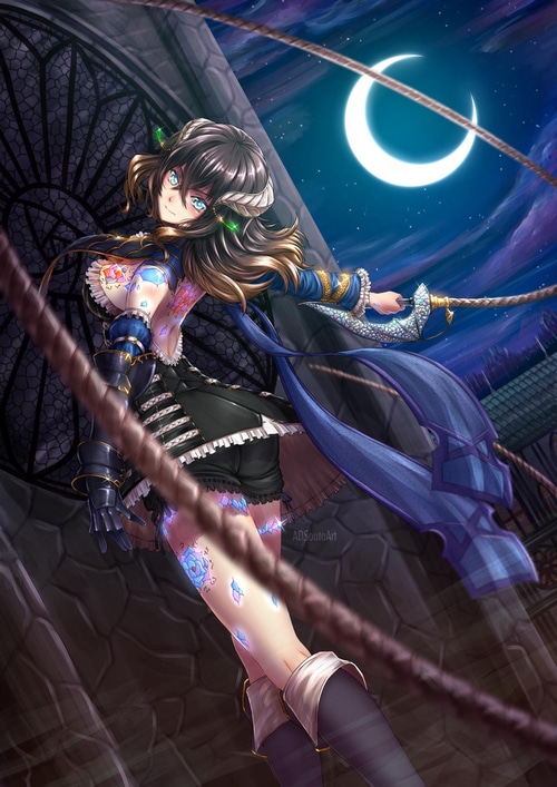 Miriam from Bloodstained with a Crescent Moon