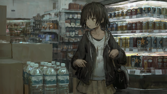 Girl in a convenience store aisle