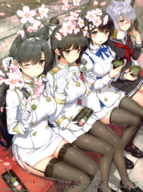 Azur Lane Characters with Cherry Blossoms and Tea