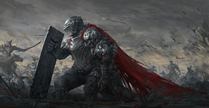Fantasy art of knights in battle by Nolan Lu