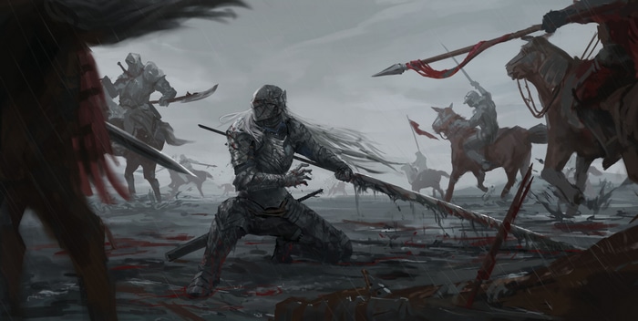 Fantasy art of knights in battle