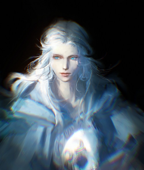 Venat from Final Fantasy XIV holding a glowing orb