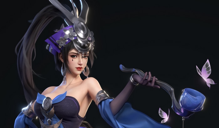 Yi Jiang with a smoking pipe and butterflies