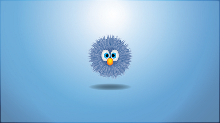 Furry blue creature with big eyes on blue gradient