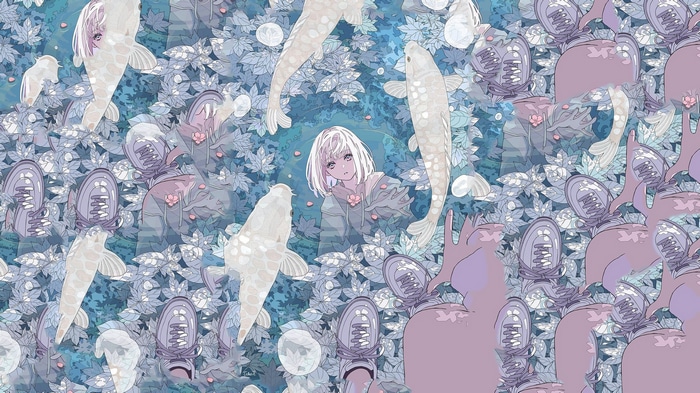 Anime girl with koi fish and sneakers