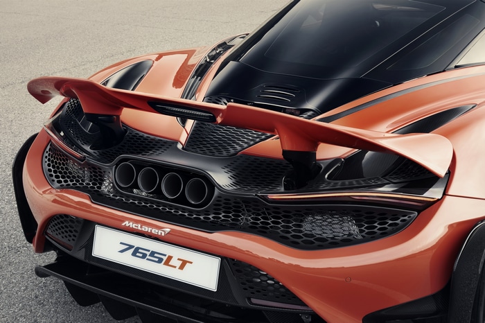 McLaren 765LT rear view with quad exhaust