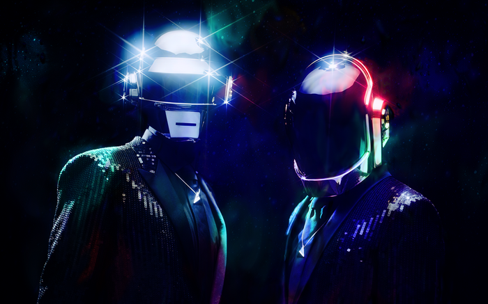 Daft Punk robots in sparkling suits