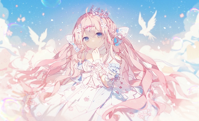 Anime girl with pink hair and blue eyes