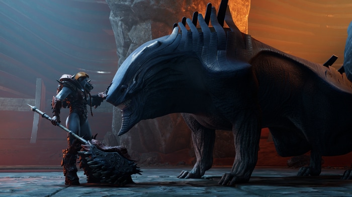 Lady Hellbender and creature from Guardians of the Galaxy