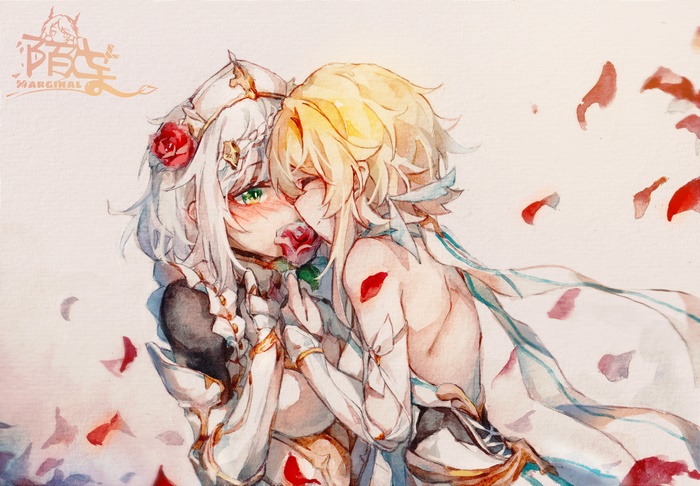 Genshin Impact: Noelle and Lumine with Roses