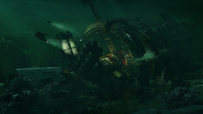 4K underwater fantasy art of a sunken structure
