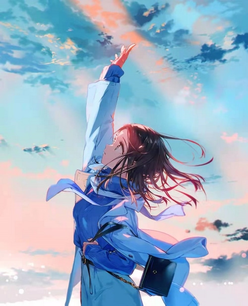 Anime girl reaching for the sky