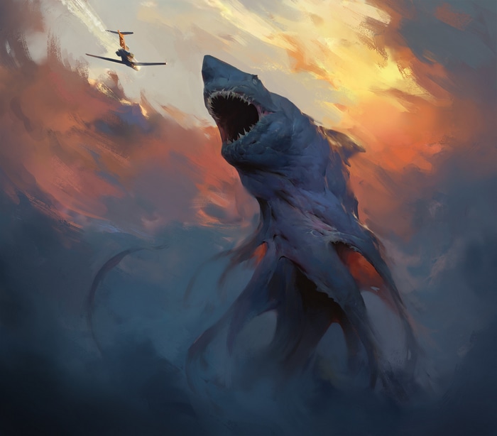 Creature Shark and Aircraft in the Sky