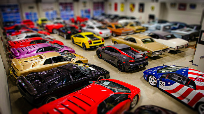 Collection of Lamborghinis in a garage