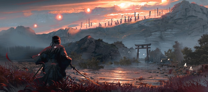 Ghost of Tsushima Samurai at Sunset