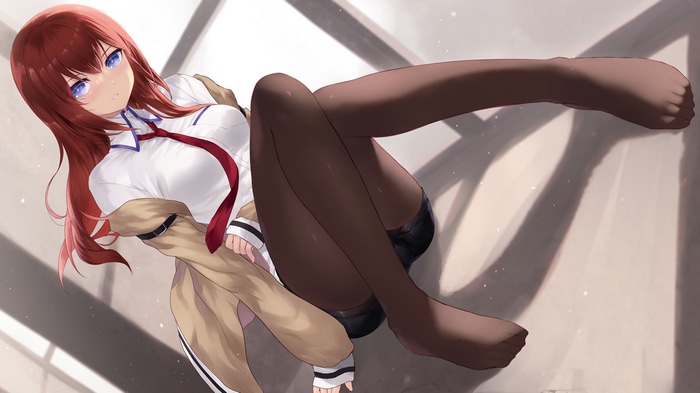 Makise Kurisu in pantyhose and short shorts