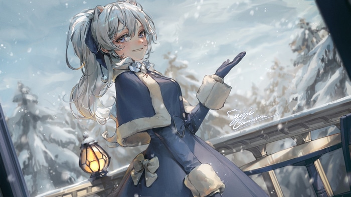 Girl with animal ears in a snowy landscape