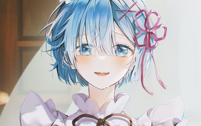 Rem from Re:Zero crying with a smile