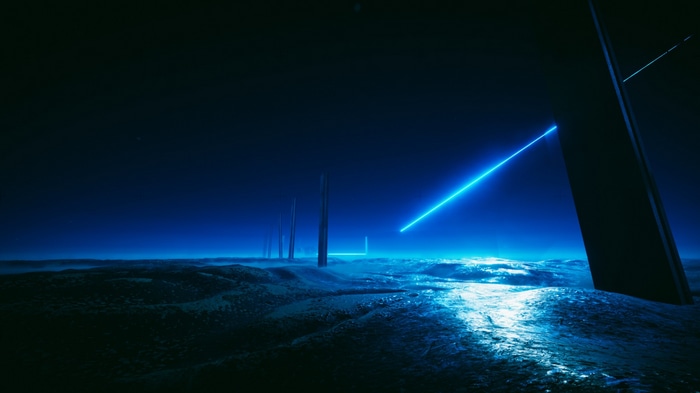 Exo One landscape with pillars and neon lights