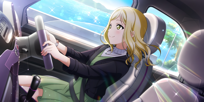 Ohara Mari driving a car in Love Live! Sunshine!!