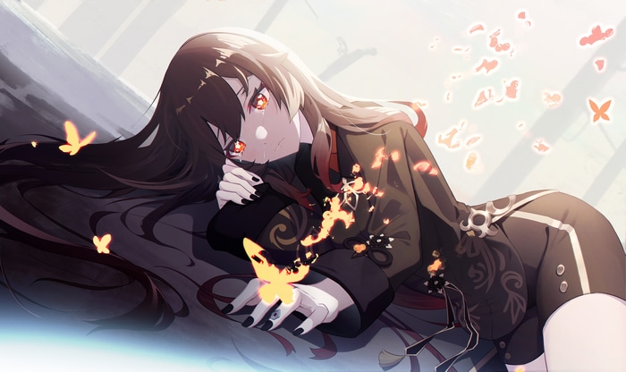 4K anime girl with tears and butterflies