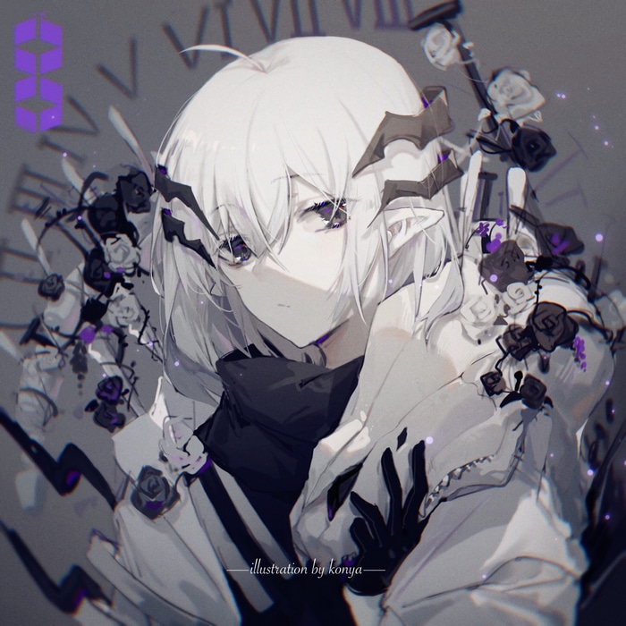 Anime character with white hair and pointy ears