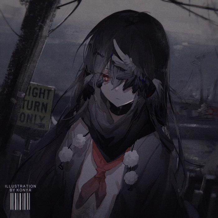 Anime girl with dark hair and red eyes by KonYa