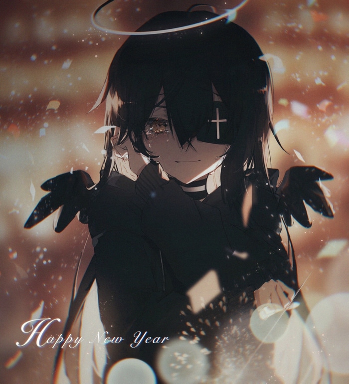 Anime girl with wings and eyepatch crying