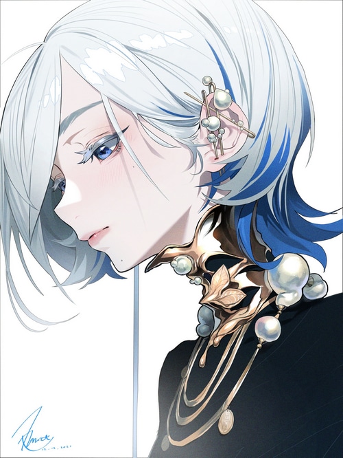 Anime girl with silver hair and blue eyes