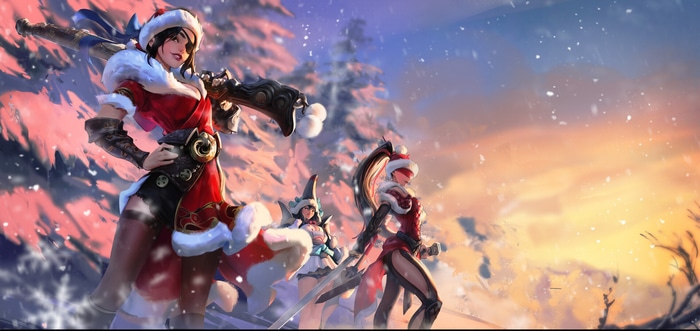 Naraka: Bladepoint Holiday Characters in Snowy Landscape