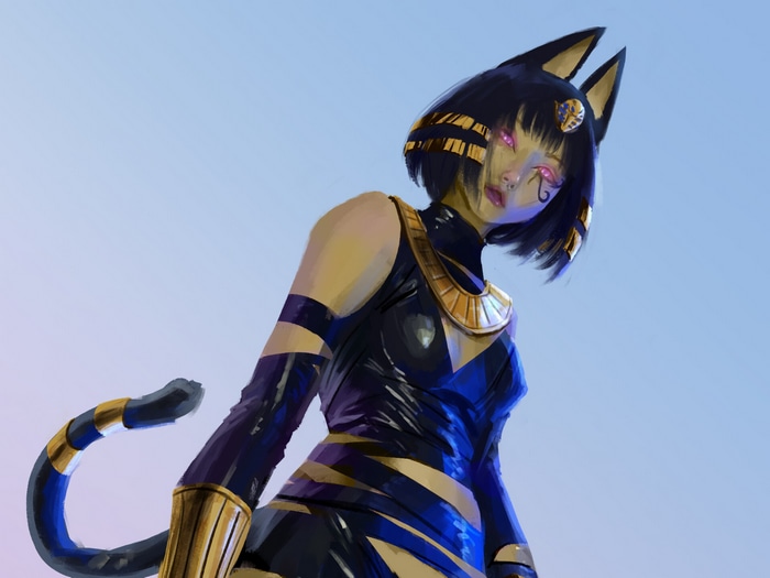 Ankha fan art with pink eyes and cat ears