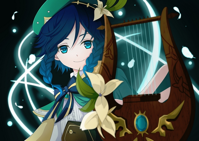 Venti from Genshin Impact playing a harp