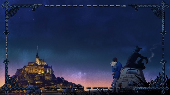 Lupin III characters by a castle at night