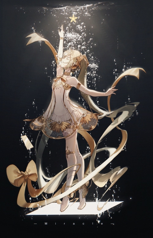 Hatsune Miku dancing underwater with a star