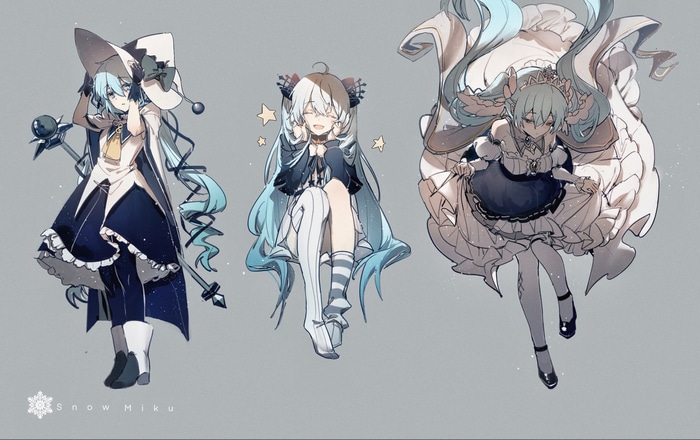 Snow Miku and friends in winter outfits