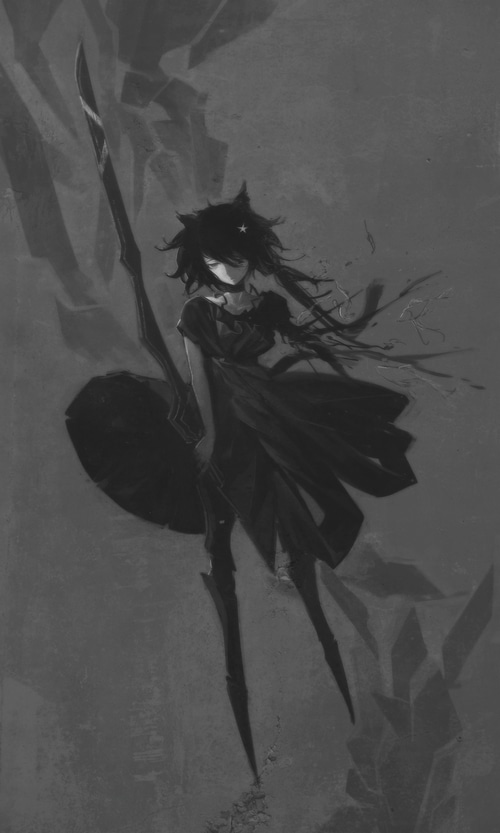 Huke's character with a spear and shield