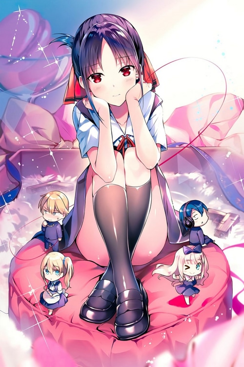 Kaguya-Sama: Love is War Characters on Pink Cushion