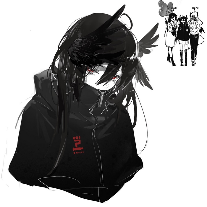 Anime girl with black hair and red eyes