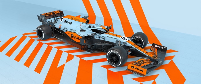 McLaren Formula 1 car with orange and white livery