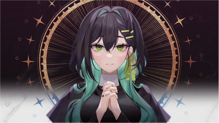 Anime girl with multi-colored hair and green eyes