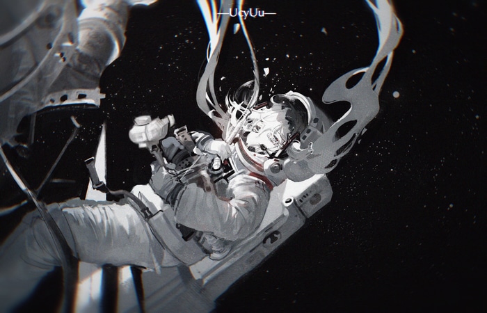 Hatsune Miku as an astronaut in space